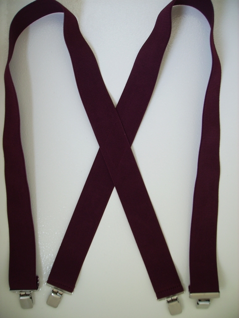 1 1/2" wide "X" Style. Assorted SIZES of Suspenders that fit People 5' 1" to 6' 7" tall. NO Leather Back Patch. All Straps are stretchable Cotton/Polyester Hand Washable-Hang to Dry Material with  4 Strong 1"x 1"  Stainless Steel Grips and 2 Stainless Steel Length Adjusters in the Front.     X-PB220N-A